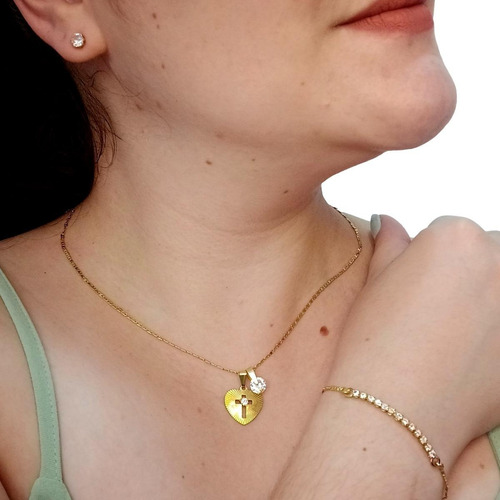 Imagem 4 de 5 de Colar E Brinco Pulseira Coração Ouro 18k Presente C/garantia