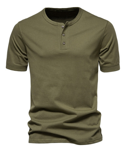Playera Henley Casual Manga Corta Para Hombre Con Botones