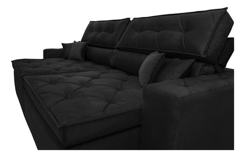 Sofá Austin 3,02m Retrátil, Reclinável com Molas no Assento e Almofadas, Suede Preto Cama inBox