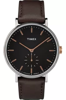 Reloj Timex Fairfield Sub Second Tw2r38100 Color de la malla Marrón oscuro Color del bisel Plateado Color del fondo Negro