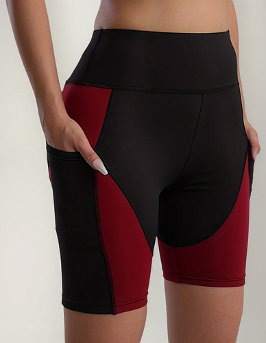 Short Elástico De Cintura Alta Con Bolsillos