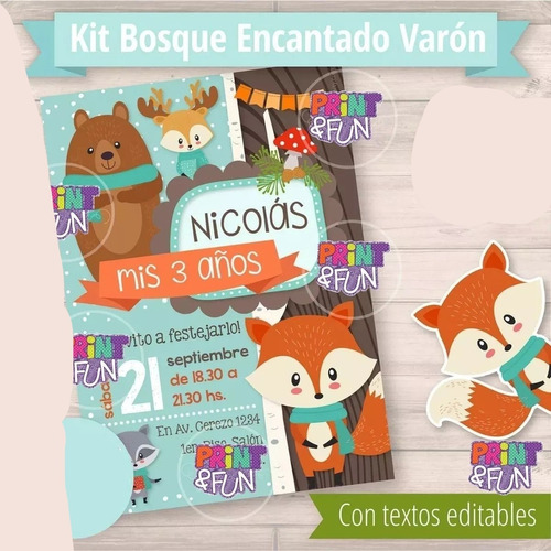 Kit Imprimible Bosque Encantado Para Varon Editable