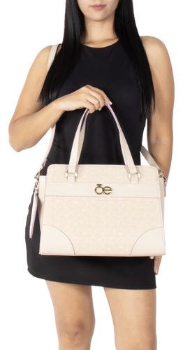 Bolsa Satchel Cloe Para Mujer Atemporal Estampado Monograma Color Nude