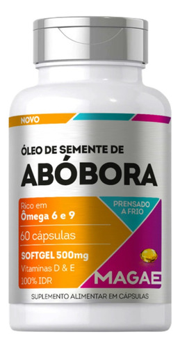Oleo Semente Abobora + Vit D E E 60caps 500mg Sabor Natural