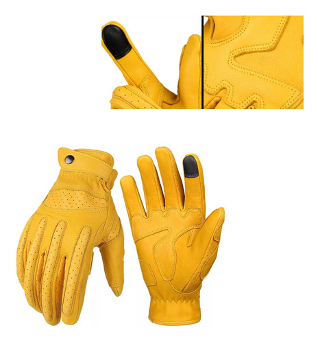 Guantes De Moto, Guantes De Cuero Transpirables Con Pantalla