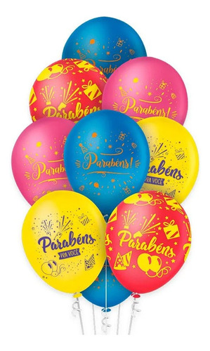 Balão De Festa Decorado Parabéns 12  30cm - 10un - Regina