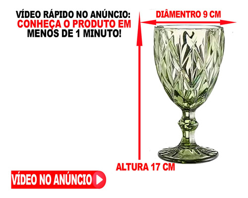 Jogo Taça Verde Vidro Diamond Água Suco 320 Ml - 02 Unidades Verde-brilhante
