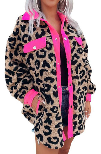 Chaqueta Polar B Para Mujer, Manga Larga, Leopardo, Otoño-in