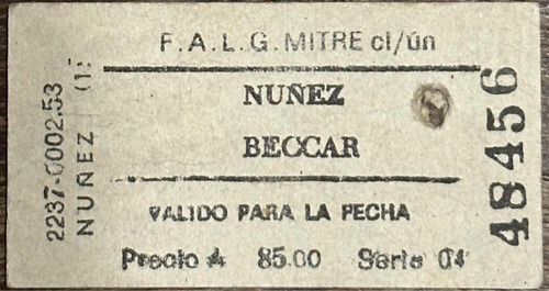 Boleto De Tren Antiguo Nuñez A Beccar Ida