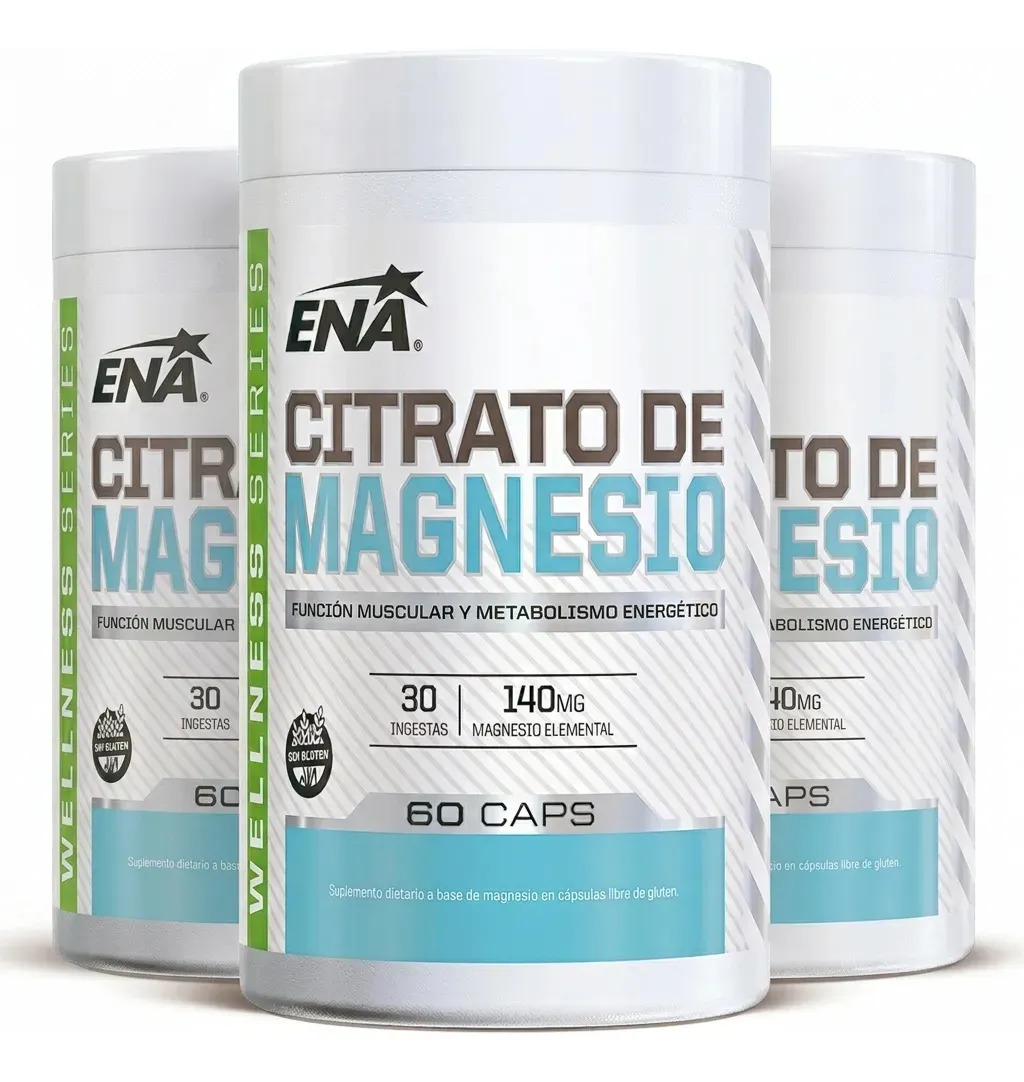 Citrato De Magnesio Ena Sport, sin sabor - 60 cápsulas, pack x3