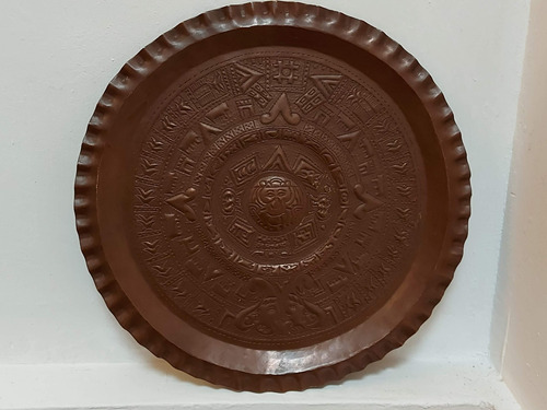 Antigua Placa Circular De Cobre Calendario Azteca  