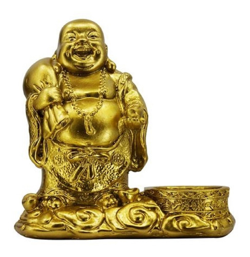 Buda  Figura Dorado Sonriente Con Candelabro 12cm