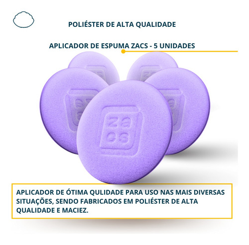 Pct C/ 5 Unid Aplicador De Cera Automotiva Zacs Espuma Roxa