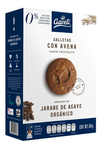 Galleta Con Avena Y Chocolate 840g Endulzada Con Agave Vegan