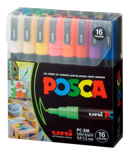 Uni Pc- 3m Posca Markers Marcadores Plumones 16 Colors