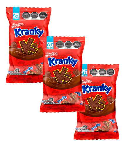 3 Ricolino Kranky Hojuelas Cubiertas Chocolate 75 Piezas 15g