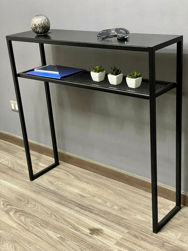 Imagen 2 de 4 de Mesa De Arrimo Minimalista Metalica De Fierro Doble Cubierta
