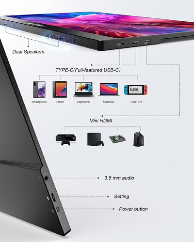 Monitor Portatil Innoview, 15.8'' Fhd, 1080p, Usb C, Hdmi