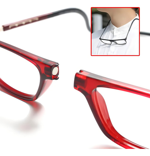 Oculos De Leitura Descanso Perto Com Imã +1,00 Vermelho