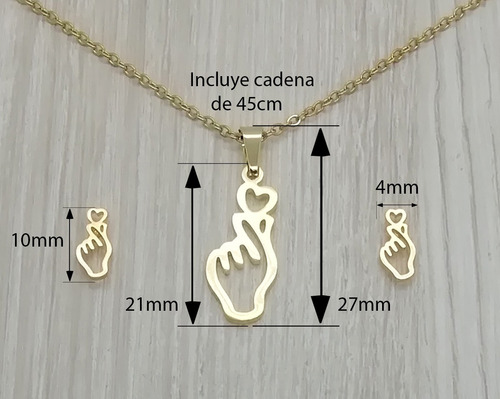 Imagen 4 de 4 de Juego Collar Y Aretes Diseño Manita Chapa De Oro 22k M3123