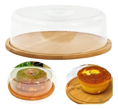 PORTA BOLO TORTA DE BAMBU BOLEIRA COM TAMPA ACRíLICA 28 CM