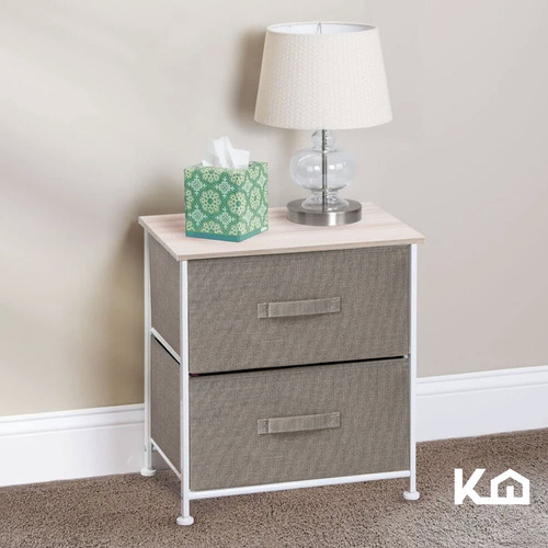 Kinghouse KINGCHEST2 Mesa de Noche Comoda 2 Cajones De Tela Tablero De Madera Recamara Color Beige