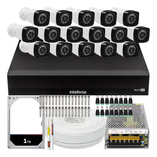 Kit Cftv Dvr Intelbras 16 Canais Com 16 Câmeras Full Hd 2mp