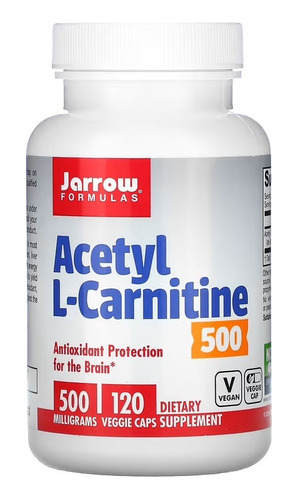 Jarrow Formulas Acetil L-carnitina 500 Mg 120 Cápsulas Vegan Sabor Sin Sabor