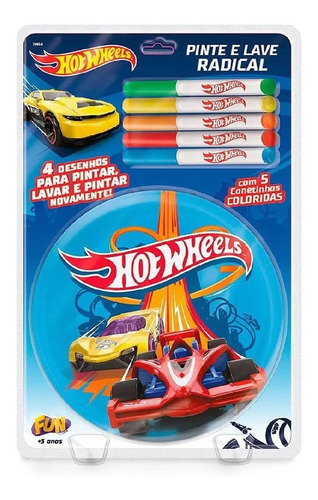 Hot Wheels Livro Pinte E Lave Radical 5 Canetas Fun 7345-6