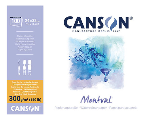 Block Canson Montval Acuarelas 300g A4 100 Hojas Grano Fino