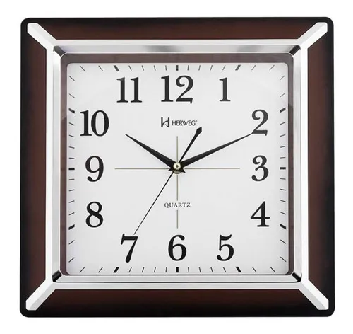 comprar Reloj de pared cuadrado marrón con números plateados de Herweg