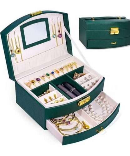 Joyero Organizador Caja Joyería Estuche Joyas Collares Verde