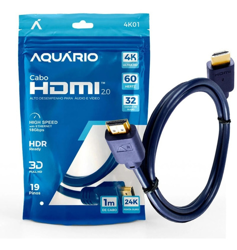 Cabo Hdmi 1m Blindado 2.0 Ethernet 1 Metro 4k 3d 2160p