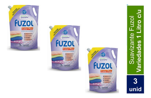 Suavizante De Ropa Fuzol Color Plus Morado 1 Lt X3unidades