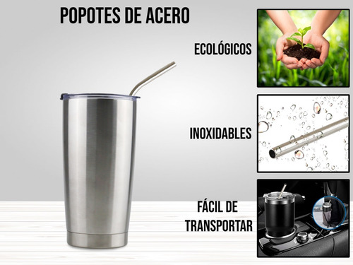 Vaso Termo Acero20oz Inoxidable Incluye Popotes Térmico590ml