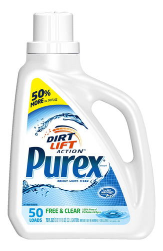 Purex Detergente Liquido Para Ropa, Libre Y Transparente, 75