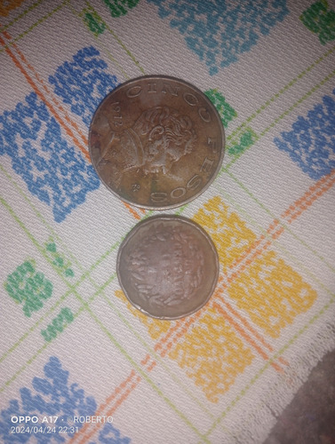 Moneda De Cinco Pesos 1972. Un Centavo De 1872 