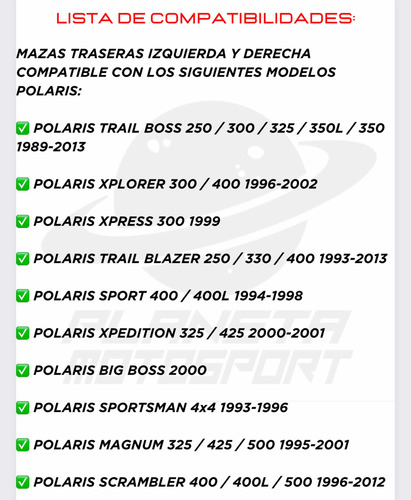 Mazas Trasera Polaris Sport 400 L400 Xpedition 325 425 94-01