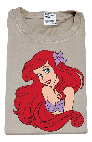 Camiseta Estampada Ariel Princesa Disney Flor Morada