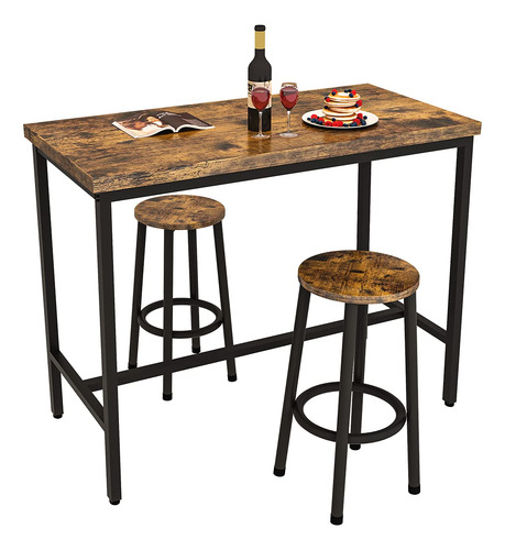Juego De Comedor De 3 Piezas Mesa Y Taburetes Marrón Rústico