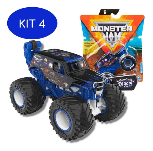 Kit 4 Monster Jam Truck Carro Son Uva Digger - Wheelie 1:64