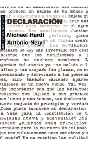 Declaración, De Hardt Negri. Editorial Akal, Tapa Blanda, Edición 1 En Español