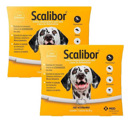 Kit 2 Coleiras Antipulgas Scalibor Cães Grandes 65cm