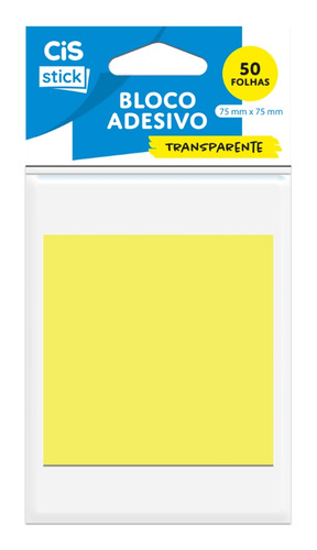 Bloco Adesivo Transparente Cores C/50 Fls Stick - Cis Cor Amarelo