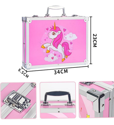 Kit Artístico Profesional 145 Piezas Colores Y Lápices Rosa