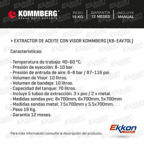 Imagen 2 de 7 de Extractor Recolector Aspirador De Aceite 70 Litros C/ Visor
