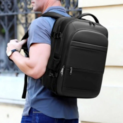 Mochila de viaje ejecutiva con 4 divisores, 17,3 colores, negro, diseño de tela lisa