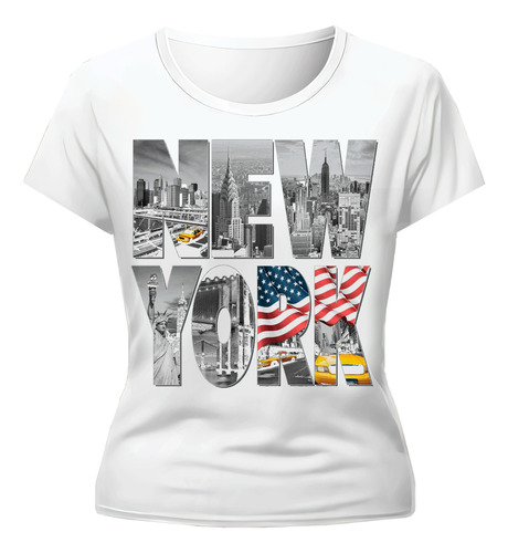 Remera New York Ciuda Bandera En Letras Dama