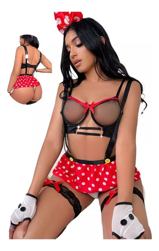 Conjunto Top Y Falda Sensual Minnie Mouse Erótico Mujer