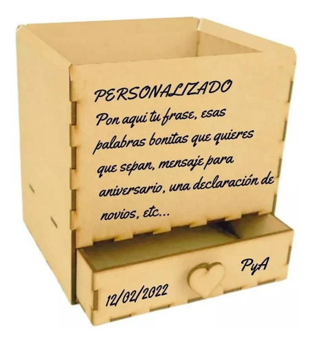 Caja Mdf Regalo Cajon Rosas Sorpresa Personalizada Muñecos